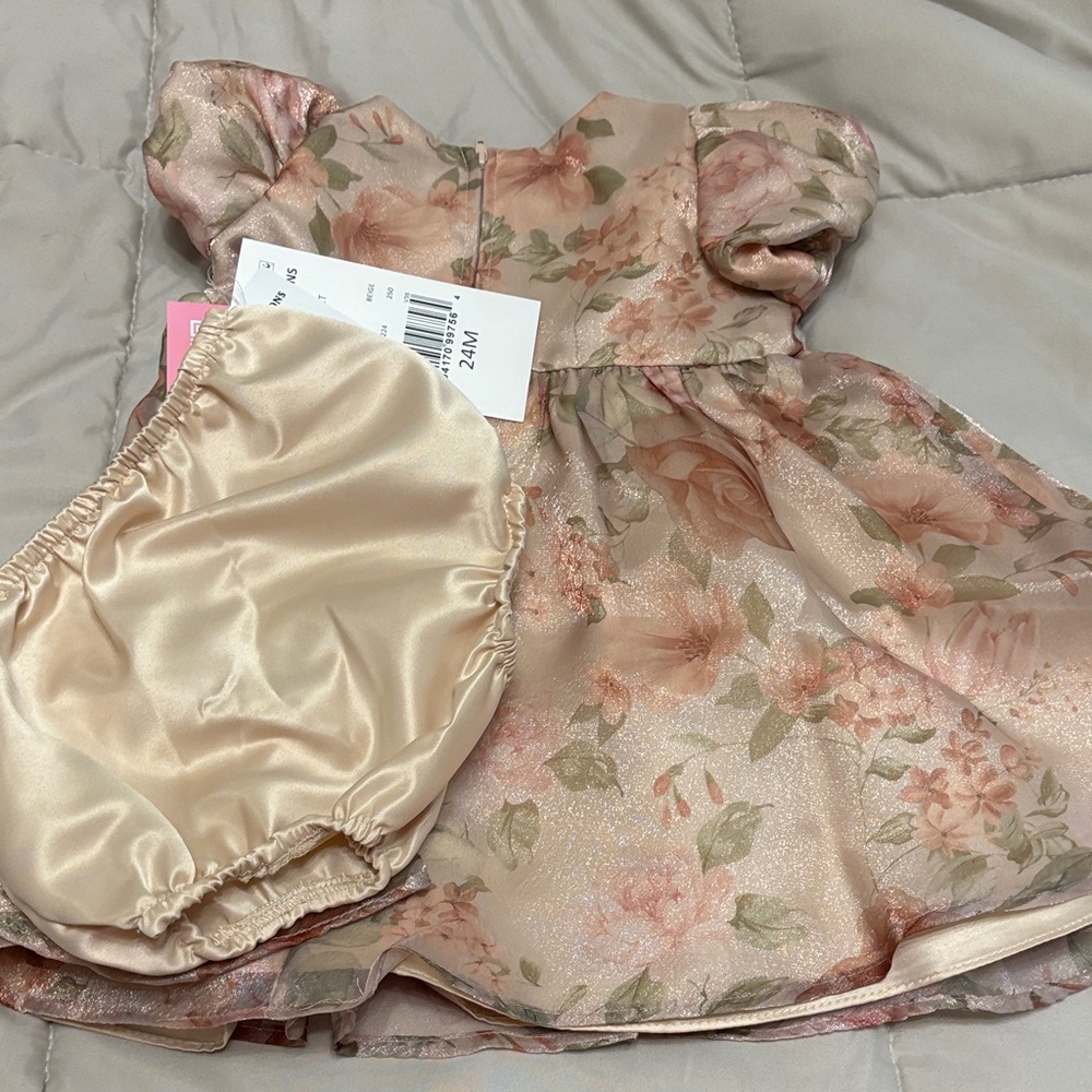 Brand New Rare Editions Pink and Cream Floral Dress Easter size 24 months - Picture 9 of 9